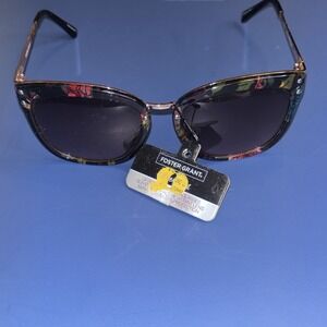Foster Grant Women's Sunglasses Floral Frame Gold Arms UV Protection NWT